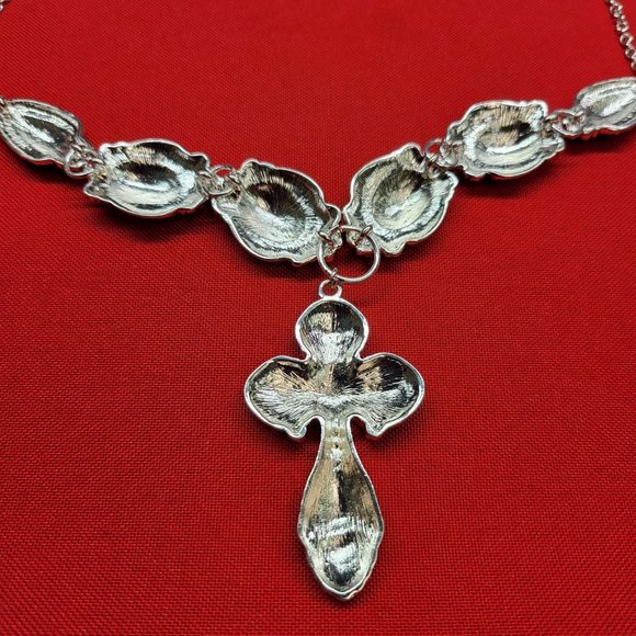 Icon Collection Silver Tone Cross Necklace & Earrings Set - Picture 4 of 12